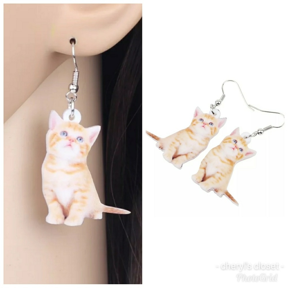 Bonsny acrylic cream color kitten earrings